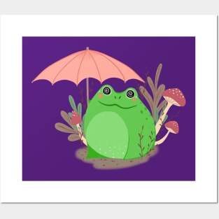 Cute Frog With Umbrella Posters and Art